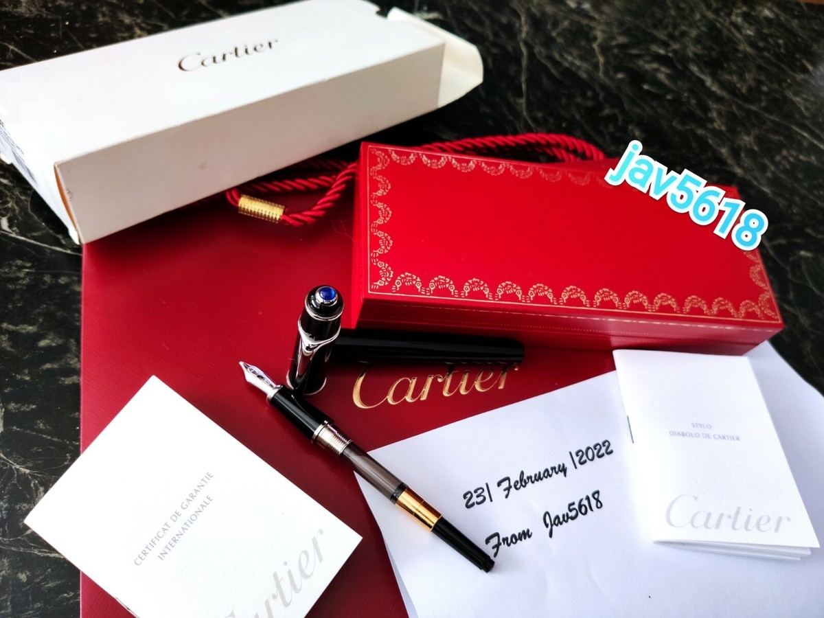 CARTIER DIABOLO FOUNTAIN PEN 18 kt GOLD NIB SAPPHIRE GEMSTONE