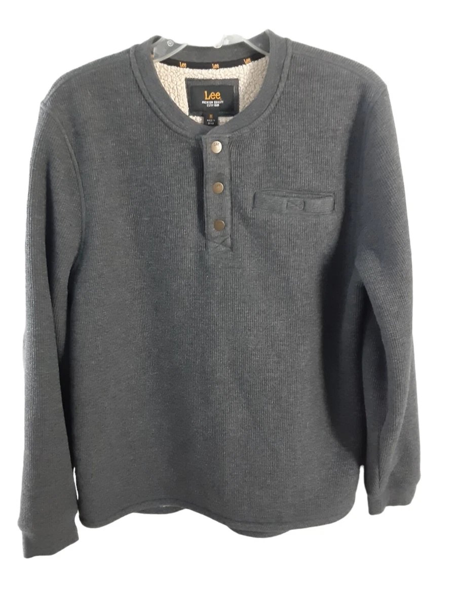 Lee Premium Sherpa Lined Thermal Henley Insulated Long Sleeve Shirt Sweater M
