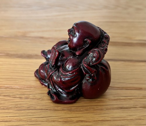 Small Carved Red Asian Cinnabar Resin Buddha Statue Figurine 2" - Picture 4 of 6