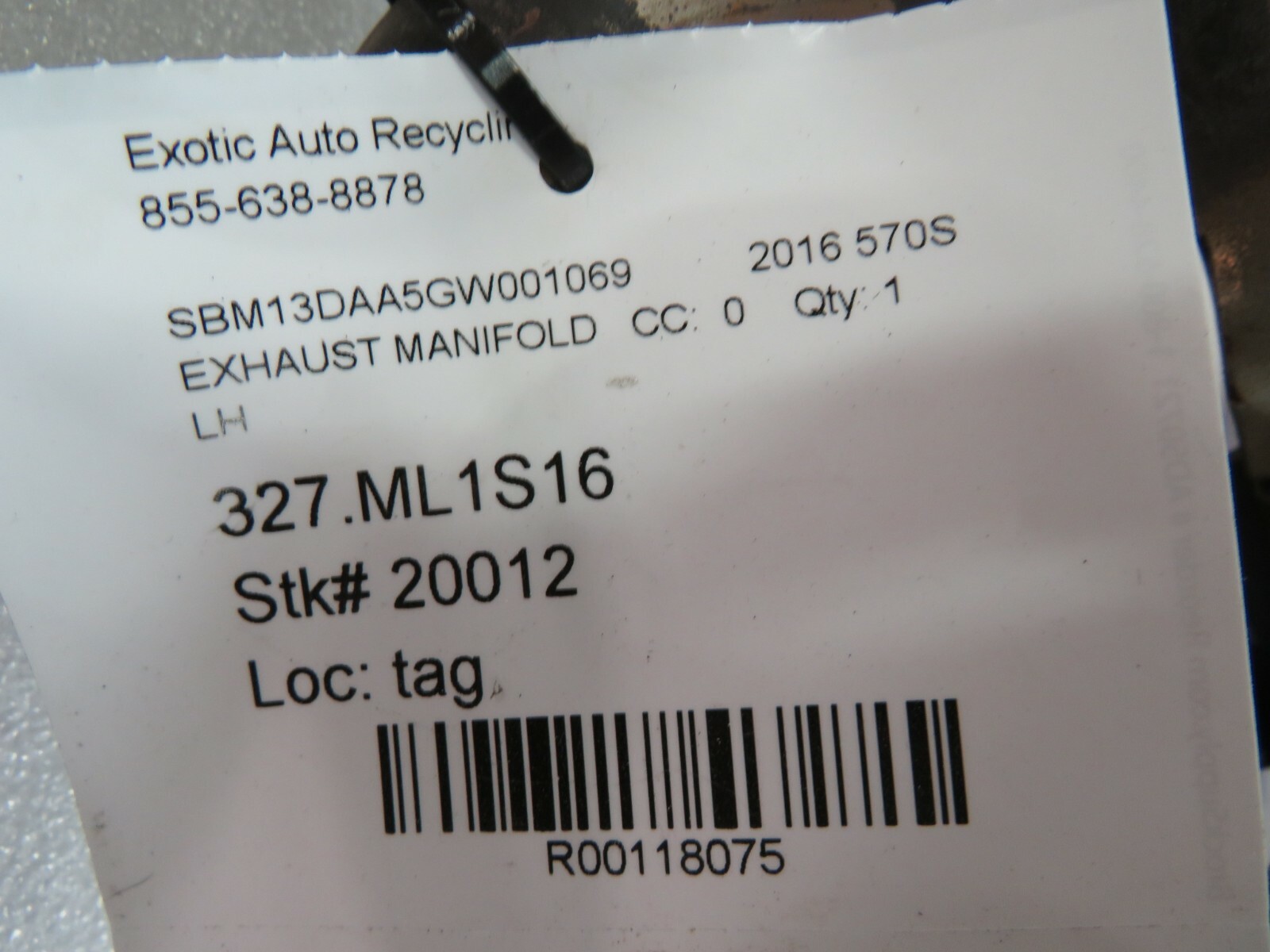 McLaren 570S, LH, Left Exhaust Manifold, Used
