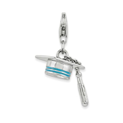 Graduation Cap Charm .925 Sterling Silver 3D Enameled Clip On Amore La Vita