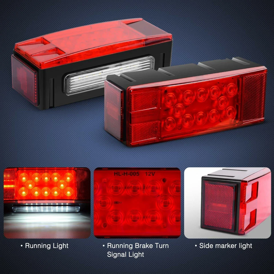 LED Submersible Square Light Kit Trailer Under 80" Tail Stop Brake Boats Marine - Image 3 of 4