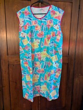 Vintage NWT 60s Cotton House Dress, Pearlized Snap Buttons, Sleeveless 1X, U.S.A