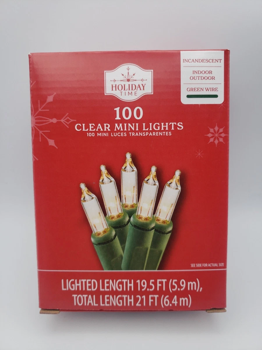 100 Count Clear Incandescent Mini Lights Green Wire 21 Ft Holidays Weddings New