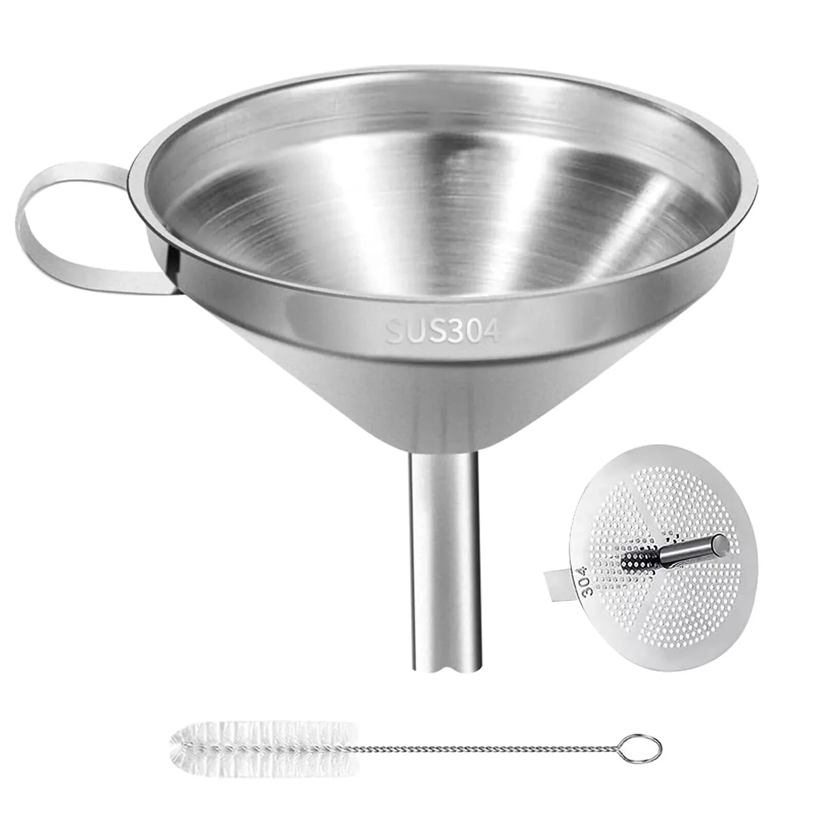Stainless Steel Kitchen Funnel, 4.3-Inch Food Grade Metal Funnel with Straine...