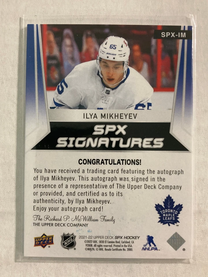 2021-22 SPx Signatures #SPX-IM Ilya Mikheyev  H4R4A - Image 2 of 2