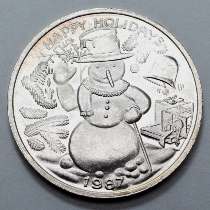 1987 1 Oz .999 Silver Round Happy Holidays Snowman For Someone