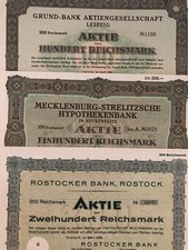 3 x Historische Ostdeutschland Banken - Aktien - Leipzig, Rostock, Neustrelitz -