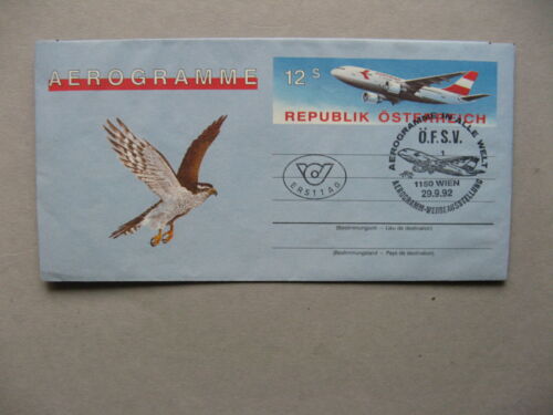 AUSTRIA, ill. aerogramme, CTO FDC 1992, birds of prey hawk - Picture 1 of 1