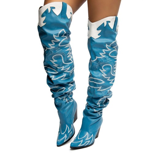 Cowboy Fashion Western Pointy OTK Thigh High Boots Cape Robbin Kelsey-21 - Picture 25 of 48