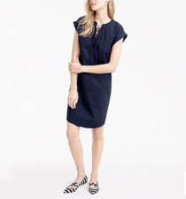 J Crew Navy Blue Lace Up 100% Cotton Short Sleeve Shirt Dress G5359 Size Xsmall