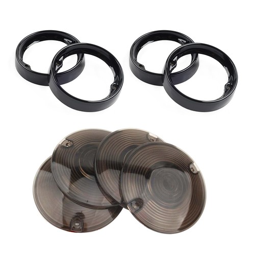 3 1/4'' Flat Turn Signal Light Lens Cover Bezel Visor Ring 4Pcs Fit Harley 1986+ - Picture 6 of 9