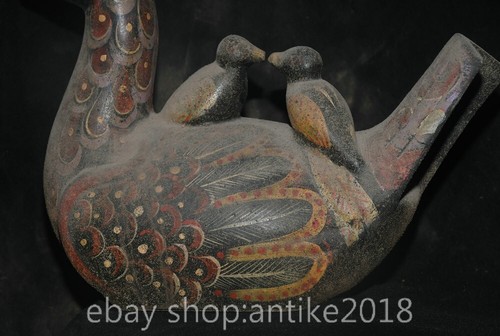 12.8" Old Chinese Lacquerware Paintings Dynasty Bird Mandarin Duck Statue - Imagen 8 de 13