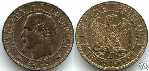 Pièces de monnaie françaises en cuivre pour 1 Centime sur Napoléon III