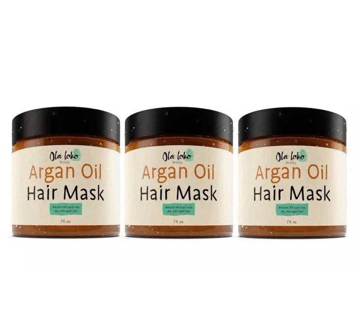 3x OLA LOKO ARGAN OIL HYDRATING HAIR MASK FOR DRY DAMAGED HAIR BOXED 200ml VEGAN