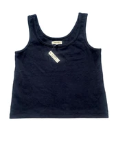 Madewell women’s boxy cropped scoop neck ringer black tank top XXS NWT
