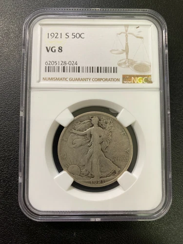 1921 S WALKING LIBERTY HALF DOLLAR NGC VG-8 - BETTER DATE - CERTIFIED SLAB - 50C