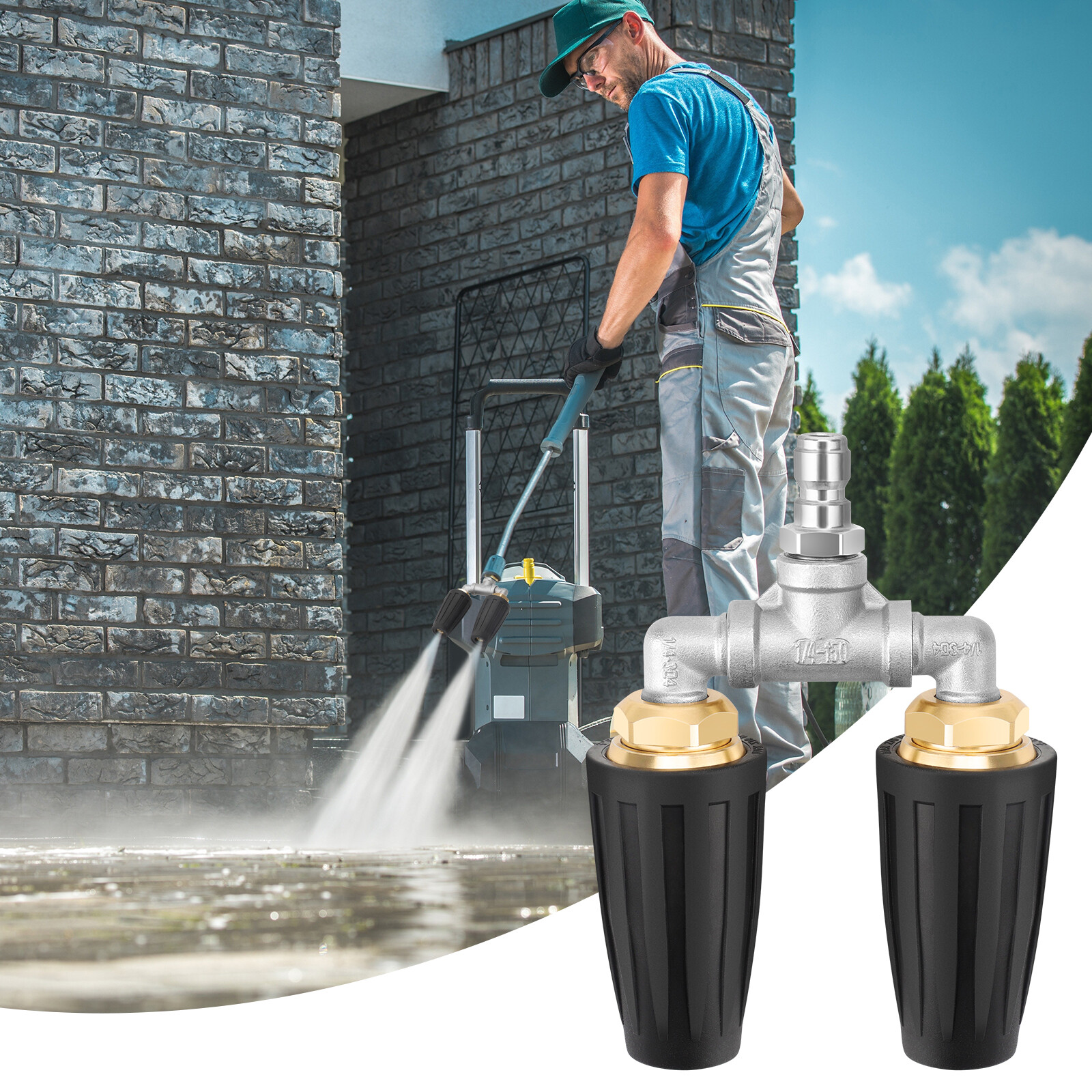 360° Rotating Dual Turbo Pressure Washer Nozzle 4000 PSI 1/4” Quick Connect Head