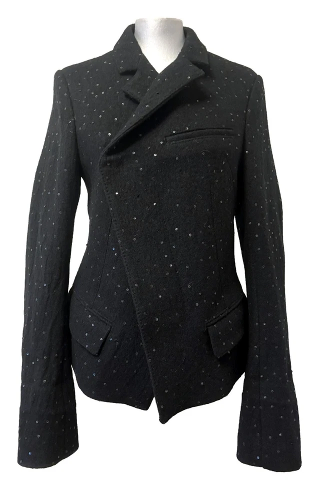 HAIDER ACKERMANN BLACK SEQUINS WOOL BLAZER JACKET, 38 XS S, $2600 - Image 2 of 4