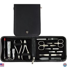 12-Piece Manicure Pedicure Grooming Kit with Leather Case for Nail Care