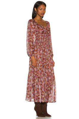 ASTR the Label Arlette Printed Maxi Dress - Brown Lavender Multi Floral - Size XS