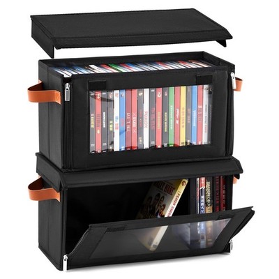 2 Pack DVDs Storage Boxes with Visible Window, 15.75 x 6.1 x 8.07 Inch Stacka...