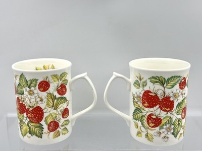 2x Staffordshire Fine Bone China England Erdbeere Design Becher Tassen 