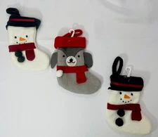 Mini Christmas Stocking Lot Of 3 Puppy & Snowman St Nicholas Square New No Tags