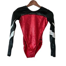 Women GK Elite Competition Gymnastic Leotard Black Red Stone Size AS Adult