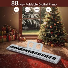 Glarry Digital Piano White Portable 88 Key Full Size Semi-Weighted Keyboards