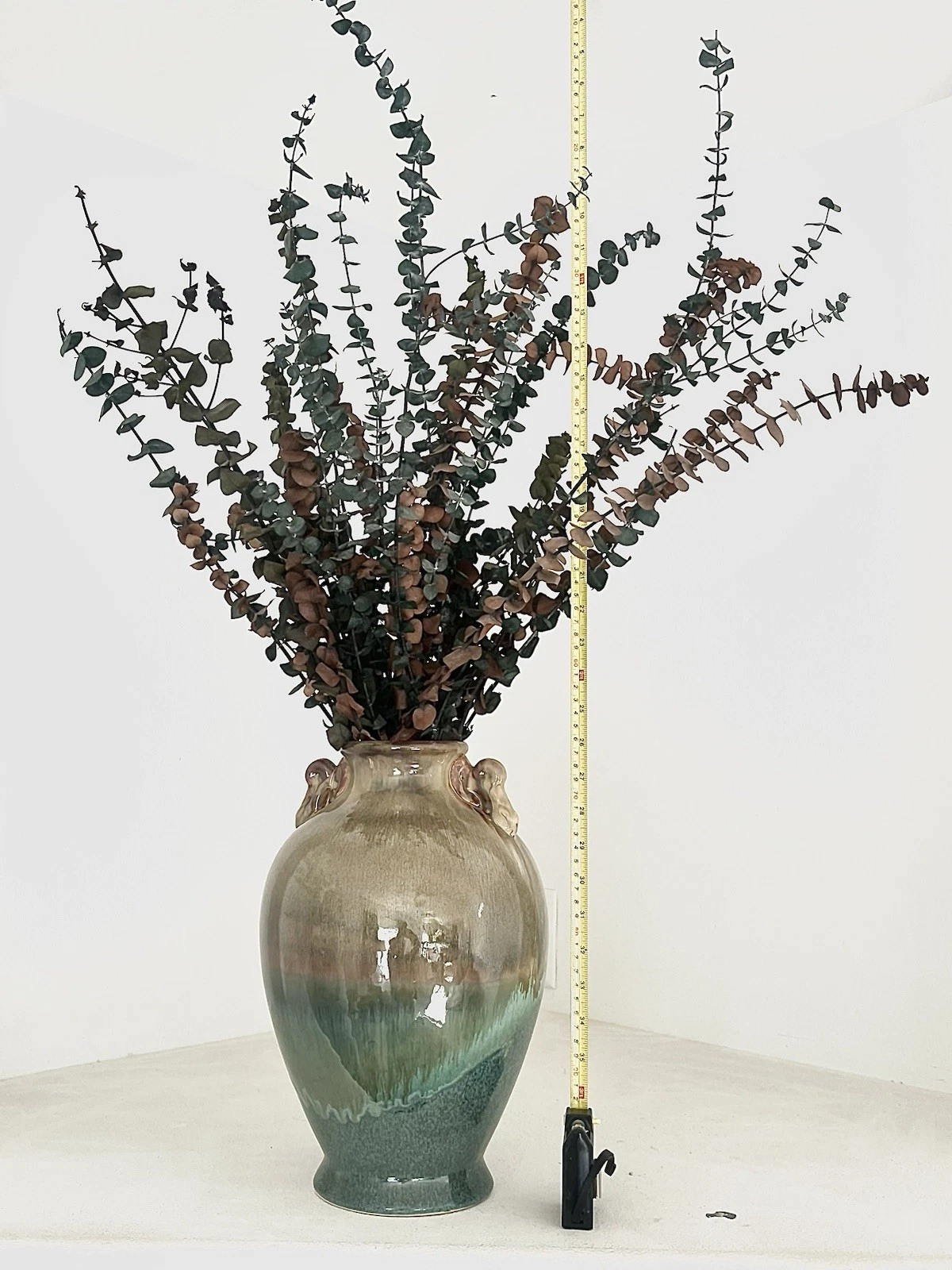 Decorative Turquoise and Bronze Color Vase With Faux Plant
