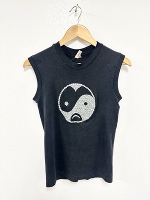 Vintage 70 s Spor-T By Stedman Yin Yang Bedazzled Black Cotton Sleeveless Tee