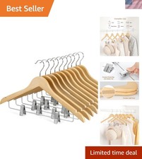 Wooden Hangers with Adjustable Metal Clips and 360 Swivel Hook, Wood Clothe...