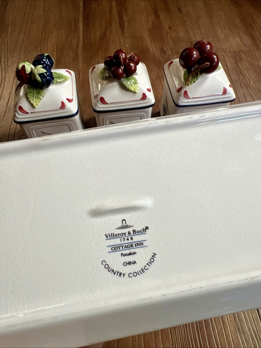 Villeroy & Boch Cottage Charm Jam Jelly Jar Set Tray 4pc - Small