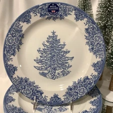 Royal Stafford Blue Christmas Tree 11” Dinner Plate Made in England - Set of 4