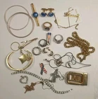 Mixed Costume Jewelry Lot Vintage Modern Necklaces Rings Cufflinks Tie Clip Belt