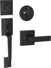 HOSOM Front Door Lock Set Black Front Door Handle with Deadbolt and Lever Set Ex