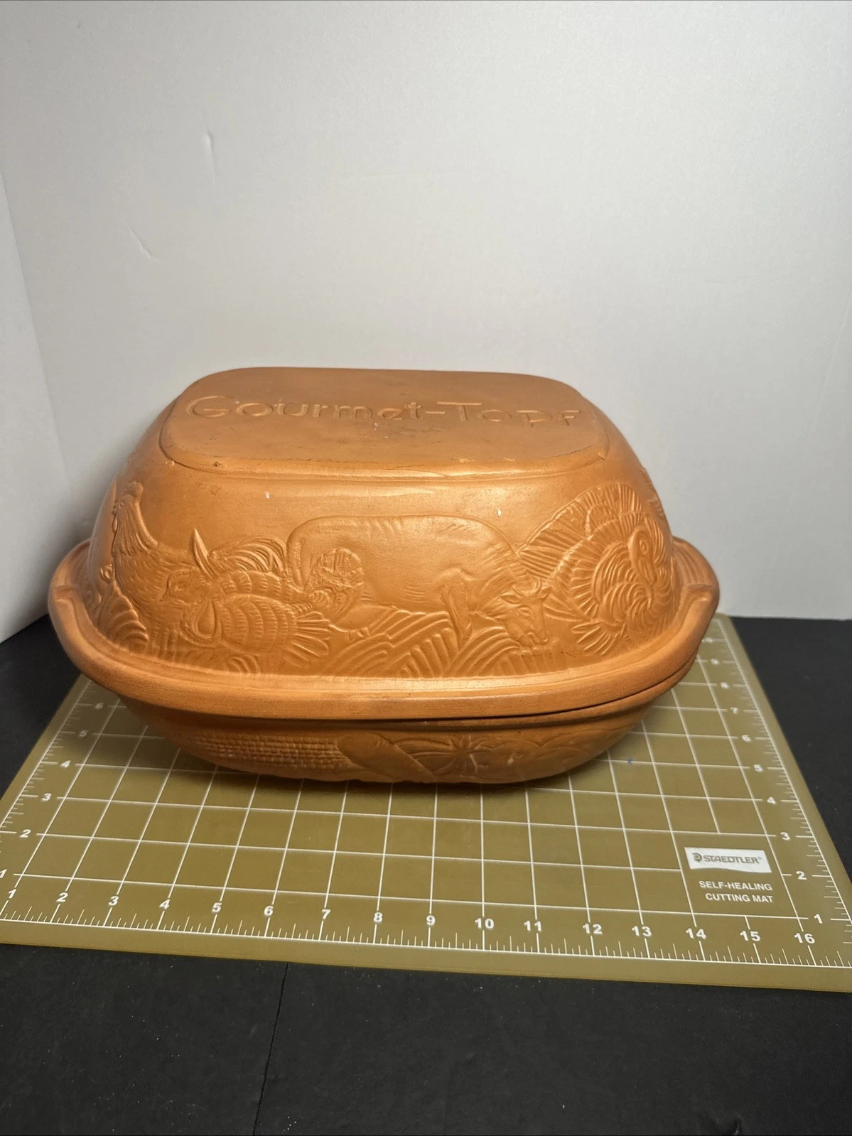 Gourmet Topf Terra Cotta Clay Roaster Dutch Oven Baker 11''x6" USA 1980 Vtg