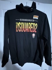 DSQUARED2 Mens Black Hoodie Big Logo Print Designer Streetwear Sweatshirt Size M