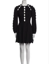 Zimmermann Goldie Scalloped Mini Dress in Black Linen Size 2 ( 40 )