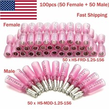100x 22-16AWG  Red Heat Shrink Bullet Wire Connectors Female Male Crimp Terminals