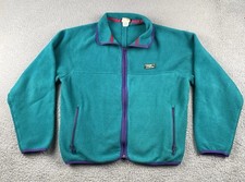 Vintage L.L. Bean Fleece Full Zip Jacket Mens Large Turquoise Purple Accents 90s