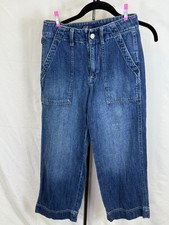 GAP Women's Wide Leg Jeans Size 2/26 Blue High Rise Utility Pockets Cropped