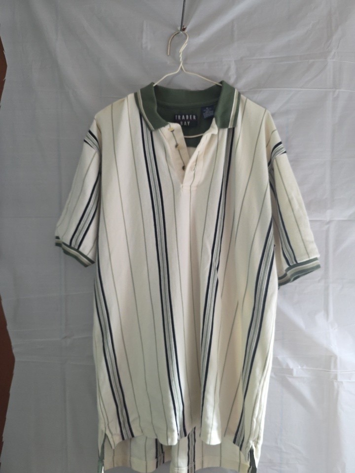 Trader Bay, Vintage Polo,  Blue, Green, White, Size Large, Golf 