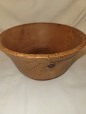 Artisian Hand Turned Small Red Oak Wood Bowl Signed Cole 3"T 6"W Nuts Trinkets