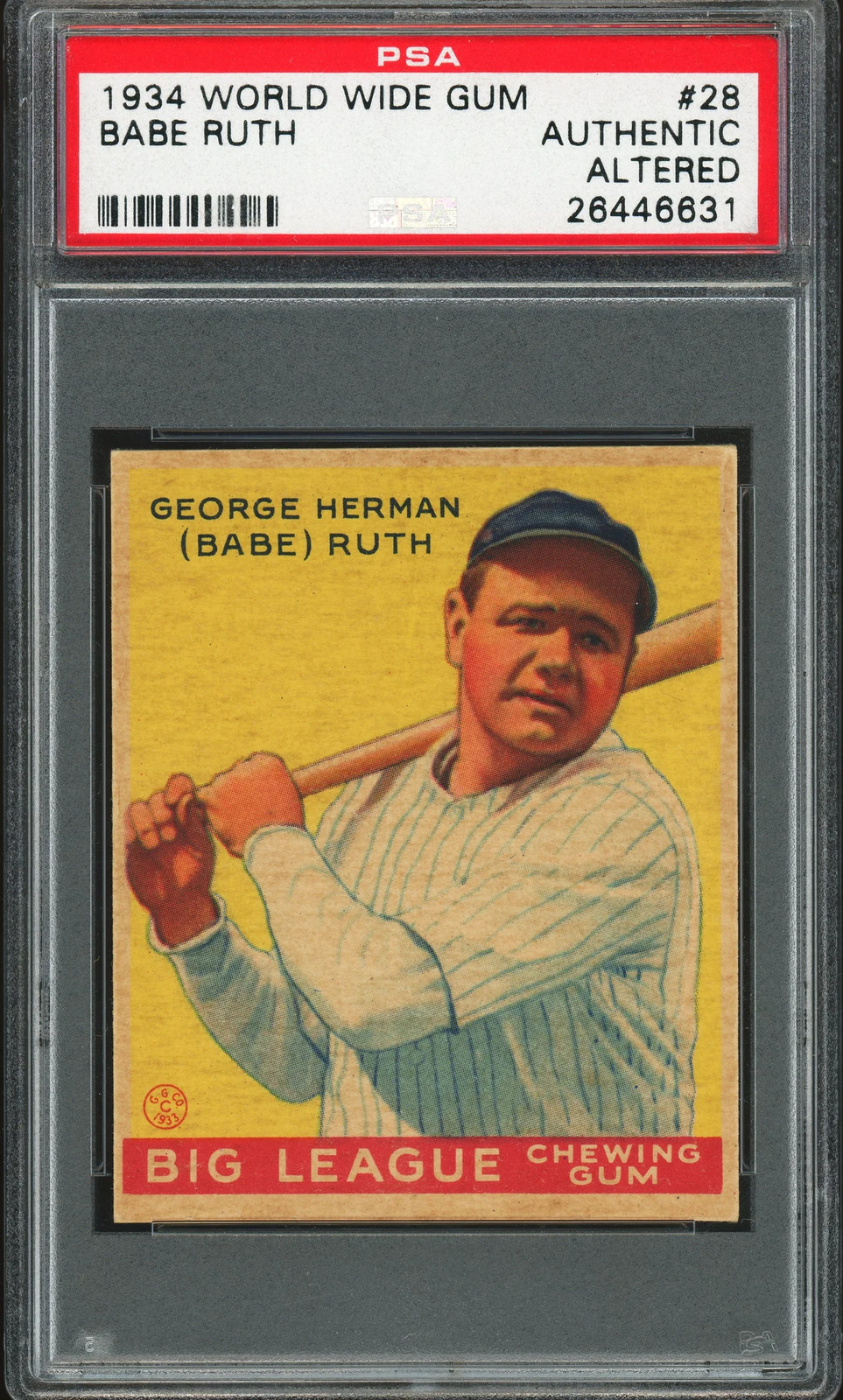 1934 Canadian Goudey World Wide Gum #28 Babe Ruth PSA Authentic Nice Eye Appeal