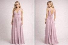 Mori Lee Dusty Pink  Chiffon Gown  V-Neck Pleated Bust & Knotted Back Size 4 S