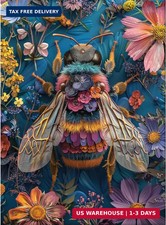 Diamond Painting Kits for Adults - Bee in Neon Flowers Nature Insect DIY 5D Diam