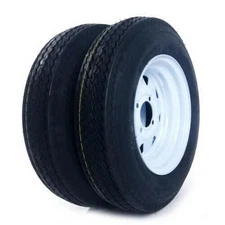 Two 5.30-12 Trailer Tires & Rims 5.30x12 5.30 X 12 LRC 4 Lug White Spoke Wheel