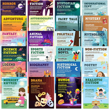 24 Genre Posters for Classroom 11x14in Educational, Matte-Laminated School Decor